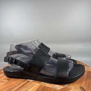 OluKai Ho'ona Pa'i Women's Black Leather Ankle Strap Sandals Size 10